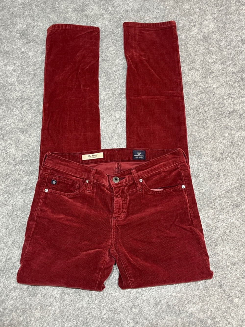 Ag Adriano Goldschmied Brick Red Corduroy “The Stevie” Slim Straight Pants
